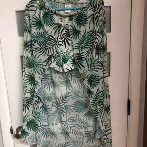 Fern Green & Cream Tropical Shorts with Sheer Matching Skirt Overlay STUNNING